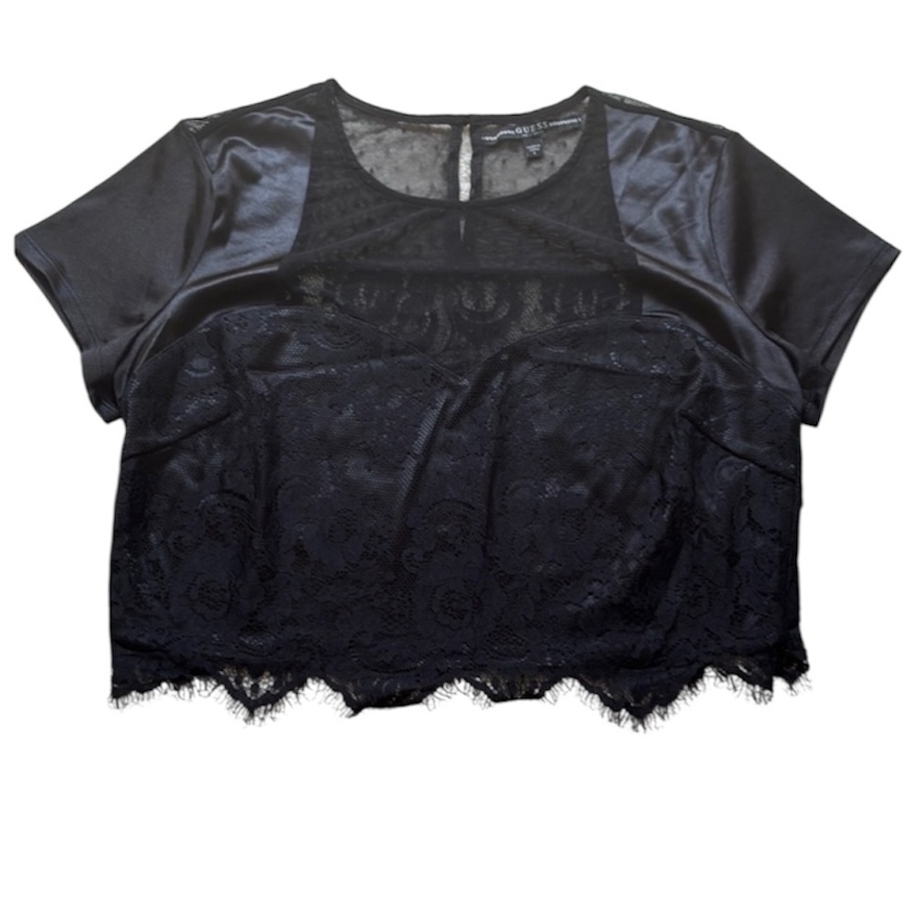 GUESS Women’s Black Lace & Mesh Crop Top Size Large